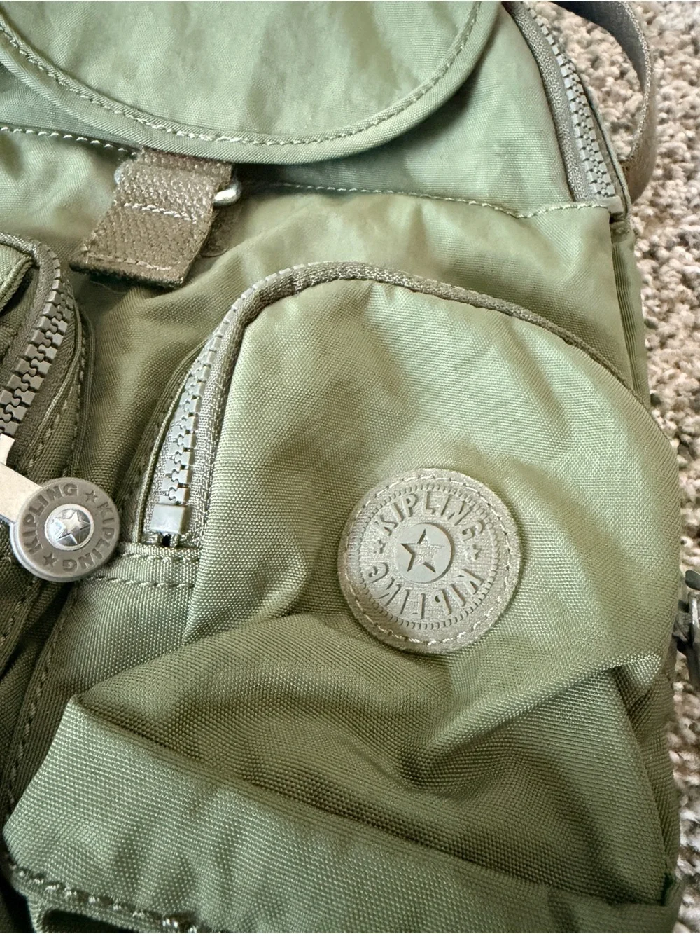 Kipling Olive Green Mini Backpack with Front Pockets